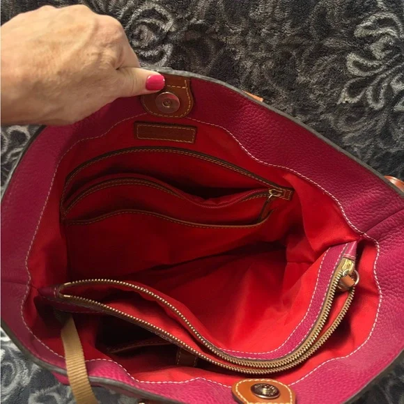 Dooney & Bourke Pink and Brown Leather Tote - Picture 4 of 9